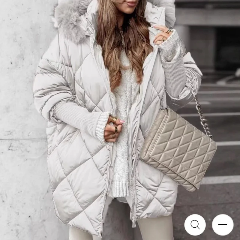 Damen langer gesteppter Winterparka mit großer Kapuze und Kunstfellbesatz Nord Taschen