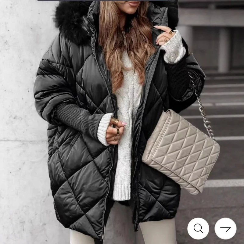 Damen langer gesteppter Winterparka mit großer Kapuze und Kunstfellbesatz Nord Taschen