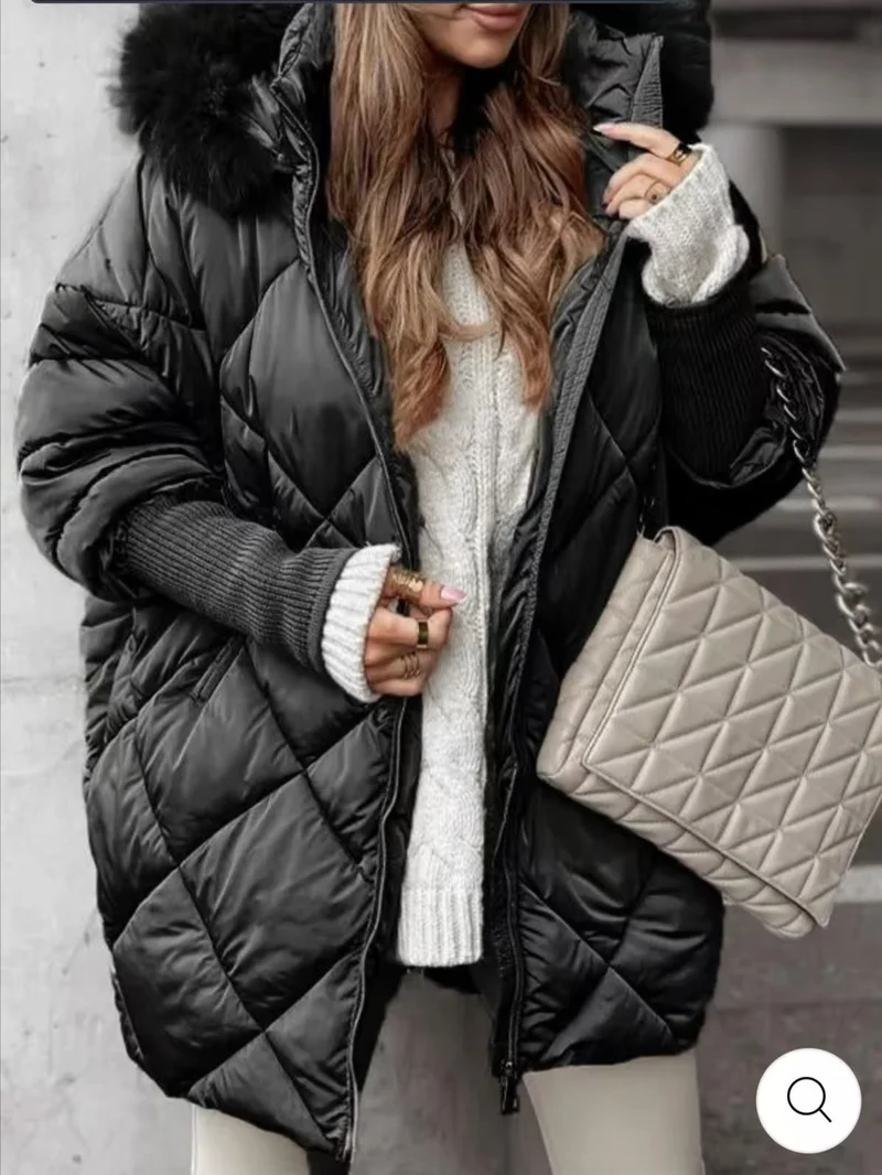 Damen langer gesteppter Winterparka mit großer Kapuze und Kunstfellbesatz Nord Taschen