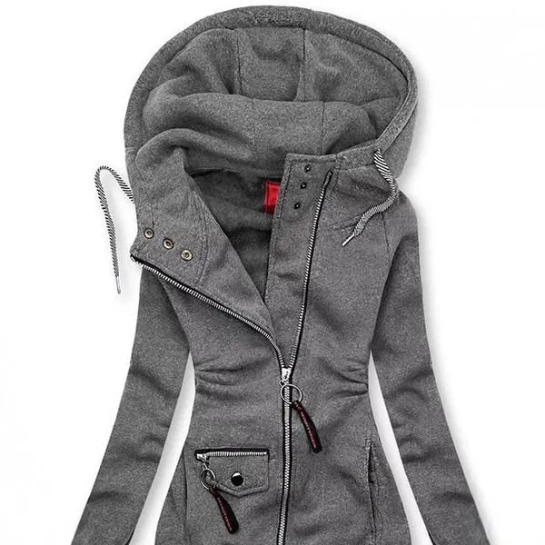 Damen Lange Kapuzenjacke mit asymmetrischem Reißverschluss und Zip‑Tasche Nord Taschen
