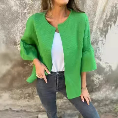 Damen Kurzjacke aus Strukturstrick mit 3/4 Ballonärmeln Nord Taschen