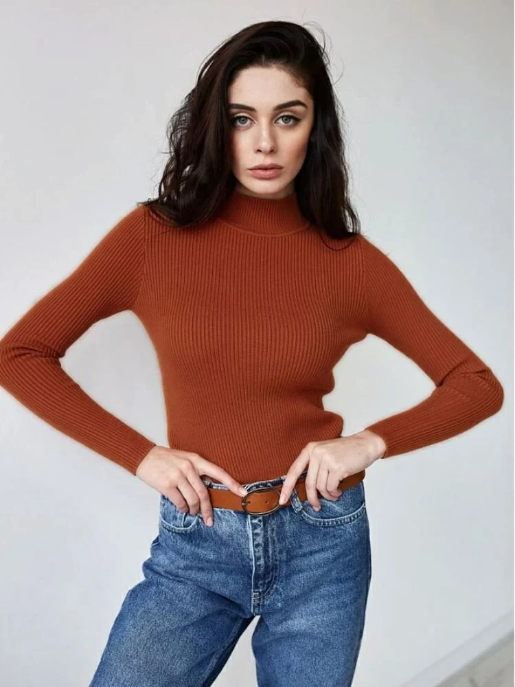 Damen Kurzgeschnittener Rippstrick‑Rollkragenpullover mit taillierter Passform Nord Taschen