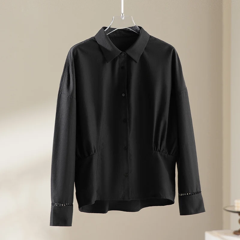 Damen Baumwollbluse mit seitlichen Raffungen und legerer Oversize-Silhouette Nord Taschen