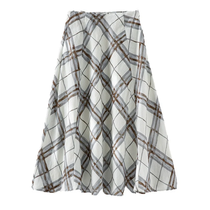 Damen A‑Linien‑Midirock mit hoher Taille und aquarelligem Karomuster Nord Taschen
