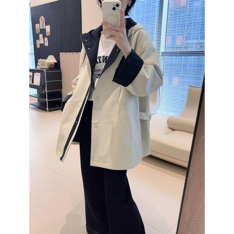 Unisex Oversized utilitarischer Trenchcoat mit kontrastiertem Innenfutter und Kapuze Nord Taschen
