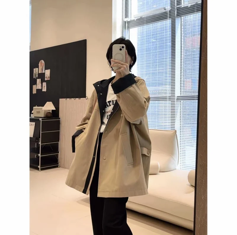 Unisex Oversized utilitarischer Trenchcoat mit kontrastiertem Innenfutter und Kapuze Nord Taschen