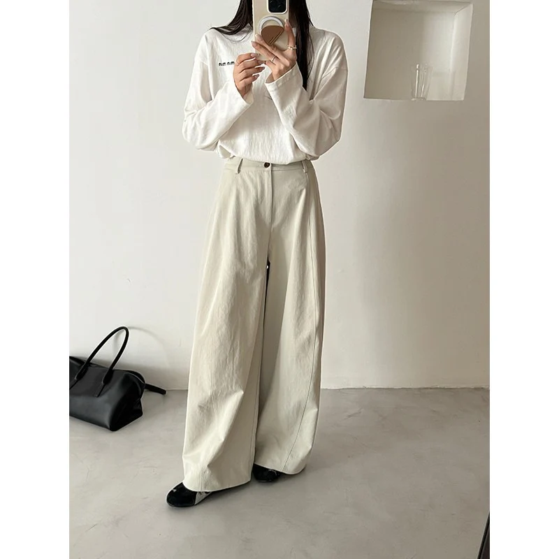 Damen Weite Palazzo-Hose mit fließendem Fall und hoher Taille Nord Taschen