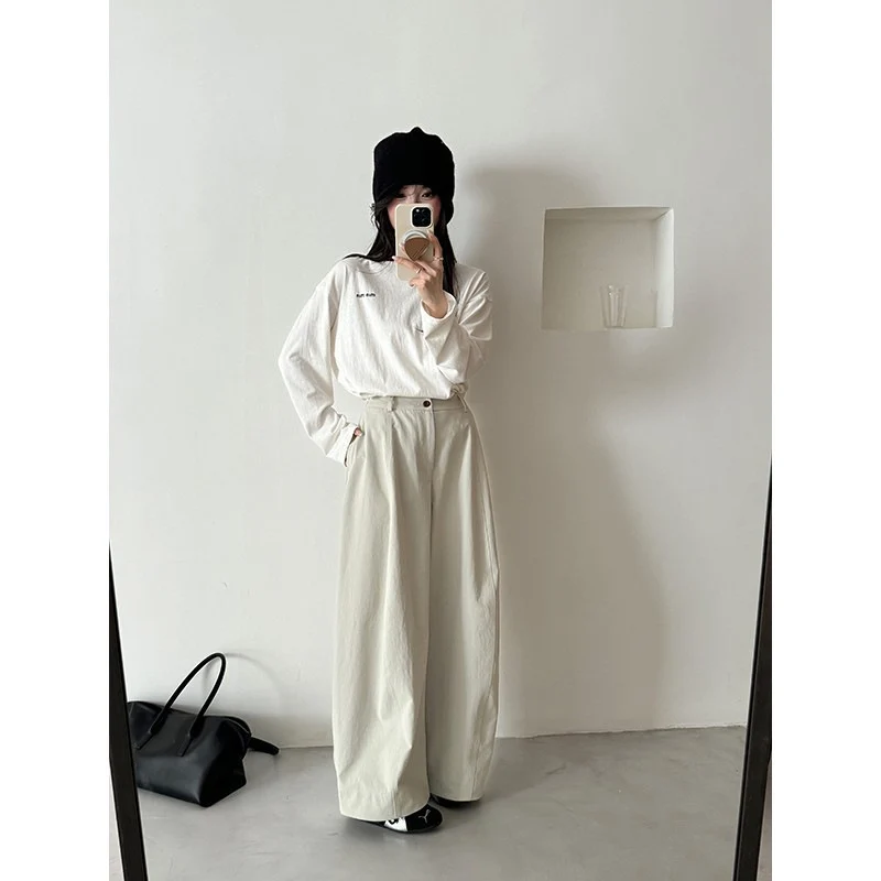 Damen Weite Palazzo-Hose mit fließendem Fall und hoher Taille Nord Taschen