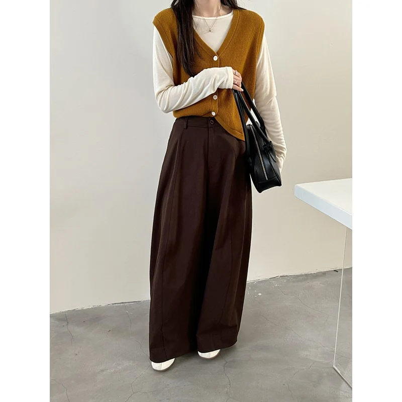 Damen Weite Palazzo-Hose mit fließendem Fall und hoher Taille Nord Taschen