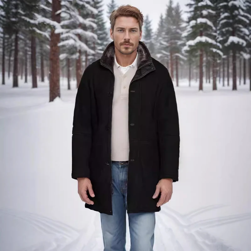 Herren Mantel im Fieldcoat‑Style mit Teddykragen und Zweiwege-Reißverschluss Nord Taschen