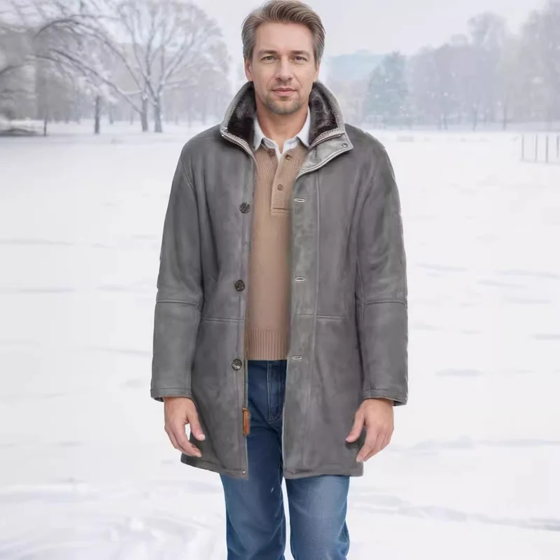 Herren Mantel im Fieldcoat‑Style mit Teddykragen und Zweiwege-Reißverschluss Nord Taschen