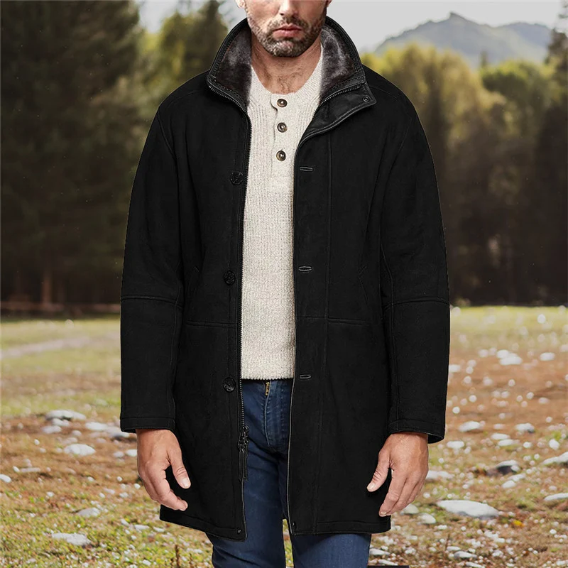 Herren Mantel im Fieldcoat‑Style mit Teddykragen und Zweiwege-Reißverschluss Nord Taschen