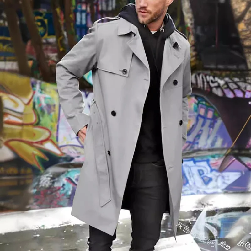 Herren Leichter Doppelreihiger Trenchcoat mit Wasserabweisender Beschichtung Nord Taschen