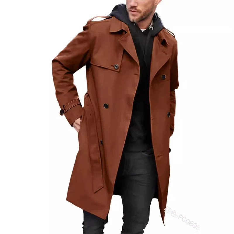 Herren Leichter Doppelreihiger Trenchcoat mit Wasserabweisender Beschichtung Nord Taschen