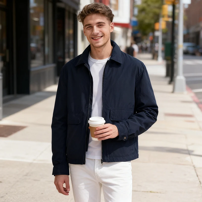 Herren Leichte Zip‑Jacke im Harrington‑Stil mit Pattentaschen Nord Taschen