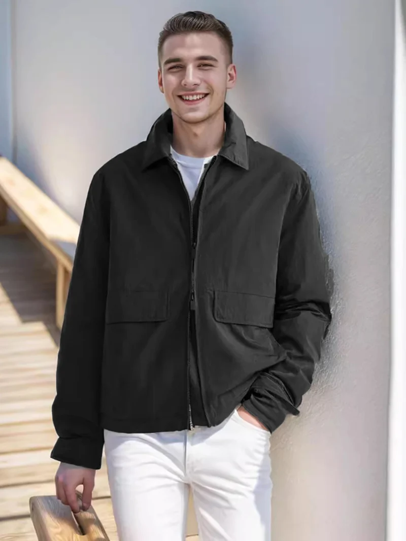 Herren Leichte Zip‑Jacke im Harrington‑Stil mit Pattentaschen Nord Taschen