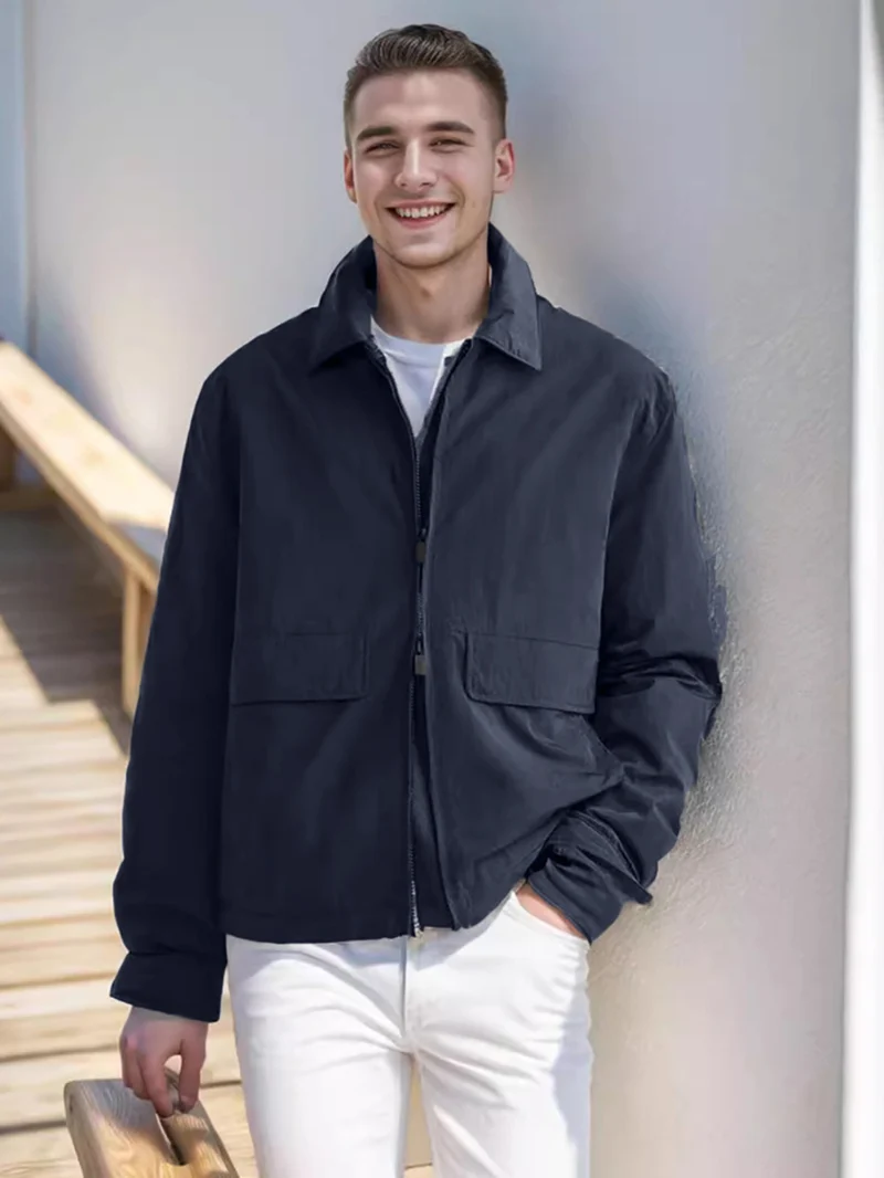 Herren Leichte Zip‑Jacke im Harrington‑Stil mit Pattentaschen Nord Taschen