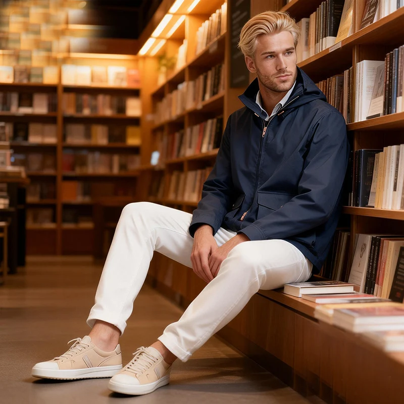 Herren Leichte Kapuzenjacke im urbanen Minimalstil mit Zwei-Wege-Reißverschluss und Pattentaschen Nord Taschen