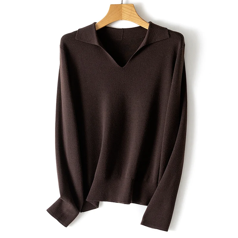 Damen Feinstrickpullover mit V-Ausschnitt und Hemdkragen Nord Taschen
