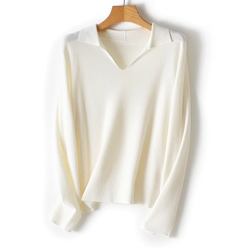 Damen Feinstrickpullover mit V-Ausschnitt und Hemdkragen Nord Taschen