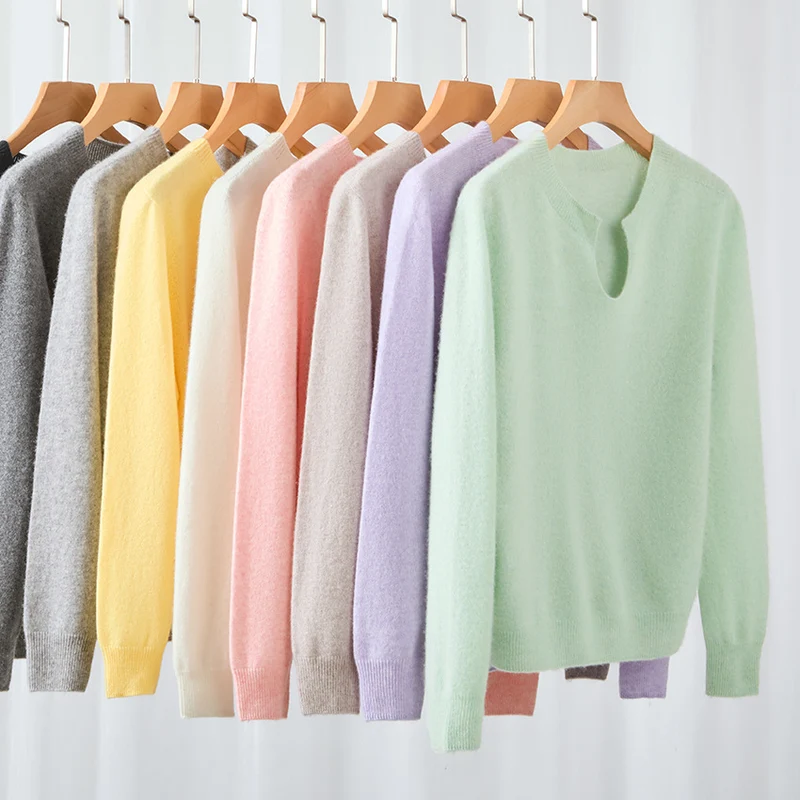 Damen Feinstrickpullover mit Kerbkragen und Angora‑Optik Nord Taschen