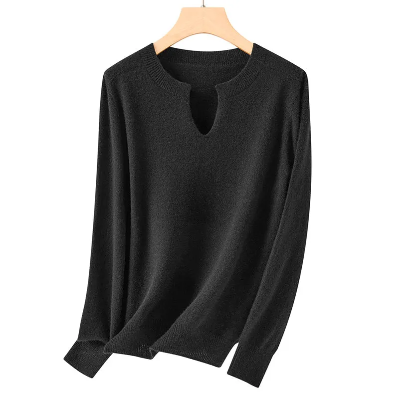 Damen Feinstrickpullover mit Kerbkragen und Angora‑Optik Nord Taschen