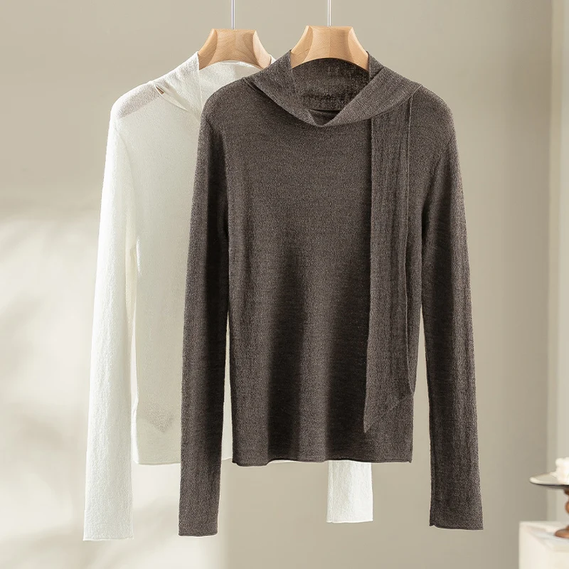 Damen Feinstrickpullover mit asymmetrischem Schlauchkragen und drapierter Schalbahn Nord Taschen