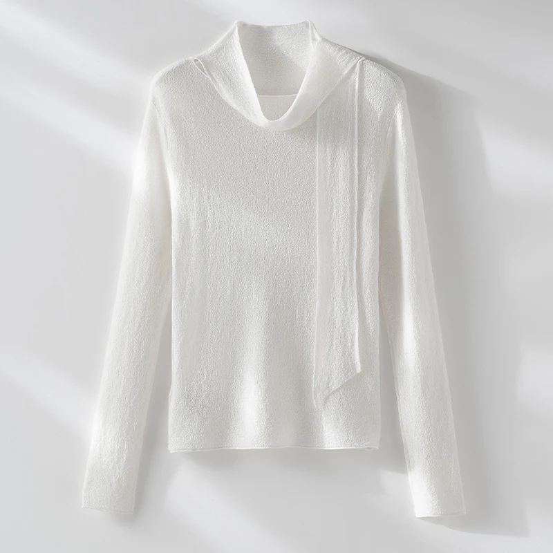 Damen Feinstrickpullover mit asymmetrischem Schlauchkragen und drapierter Schalbahn Nord Taschen