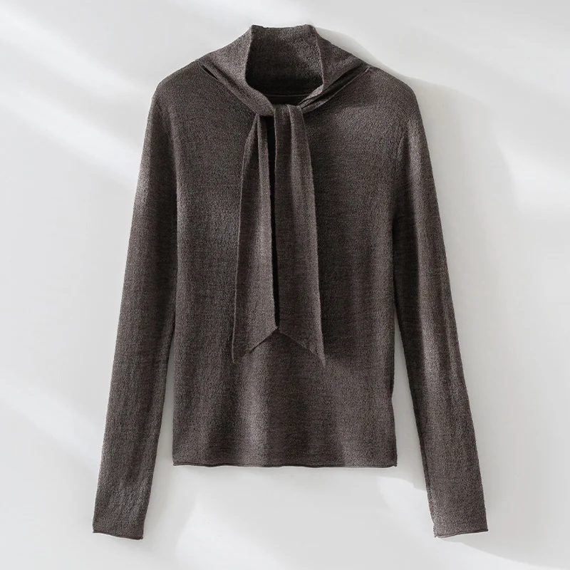 Damen Feinstrickpullover mit asymmetrischem Schlauchkragen und drapierter Schalbahn Nord Taschen