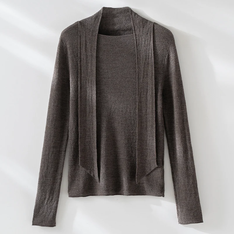 Damen Feinstrickpullover mit asymmetrischem Schlauchkragen und drapierter Schalbahn Nord Taschen