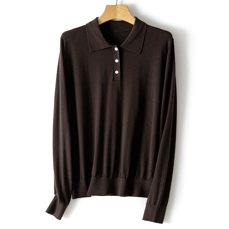 Damen Feinstrick-Polopullover mit Knopfleiste, leichtem Fall und Rippbündchen Nord Taschen