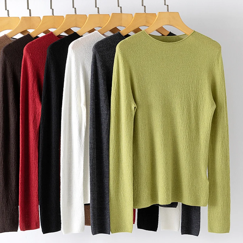 Damen Feinstrick-Longsleeve mit Rundhals und leichter Struktur Nord Taschen