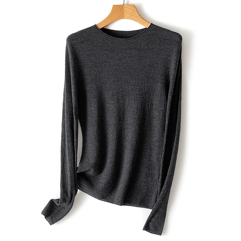Damen Feinstrick-Longsleeve mit Rundhals und leichter Struktur Nord Taschen