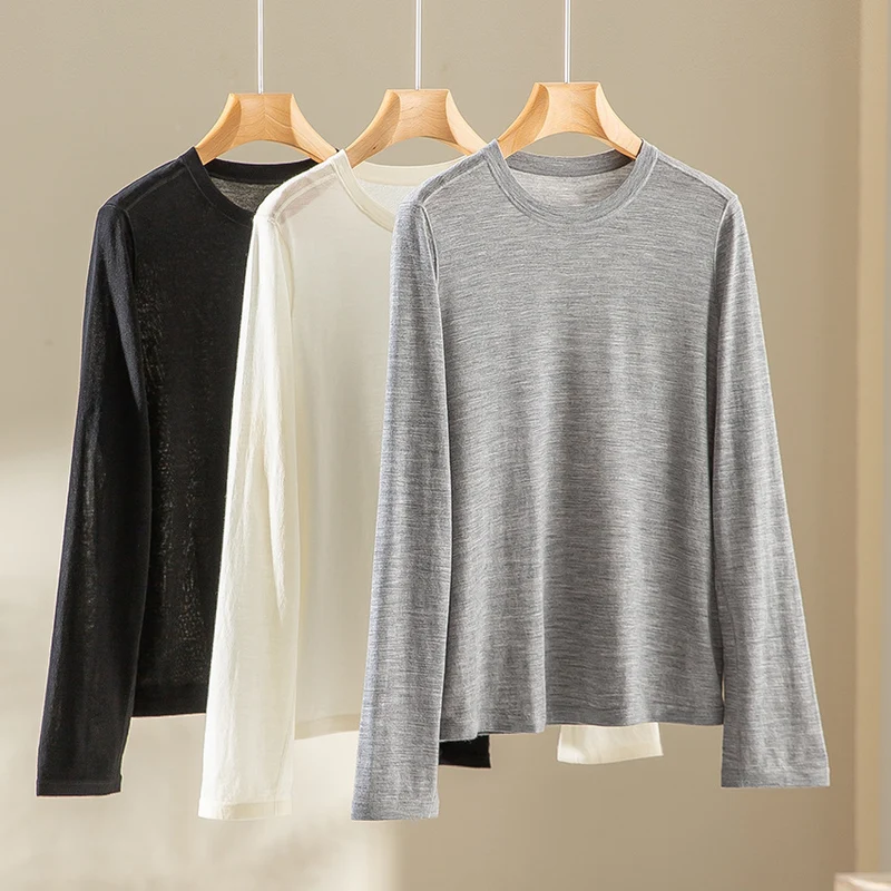 Damen Feinstrick-Langarmshirt mit Rundhalsausschnitt und leichter Jersey-Qualität Nord Taschen
