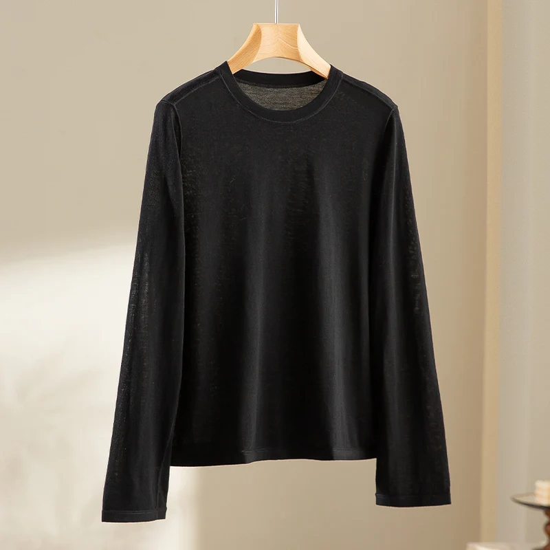 Damen Feinstrick-Langarmshirt mit Rundhalsausschnitt und leichter Jersey-Qualität Nord Taschen