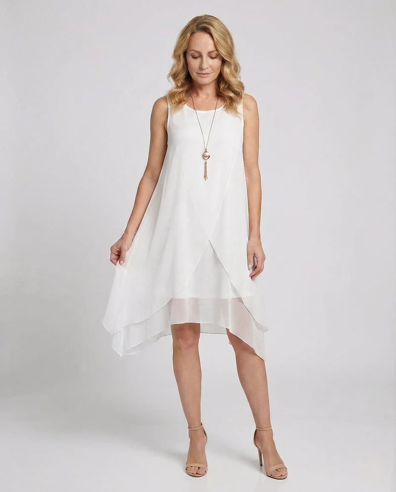 Damen Ärmelloses Seiden Lagenkleid Asymmetrisch