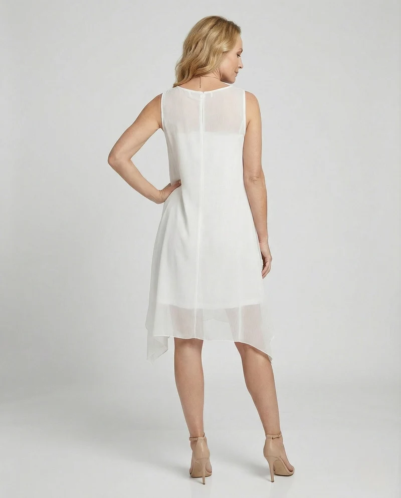 Damen Ärmelloses Seiden Lagenkleid Asymmetrisch