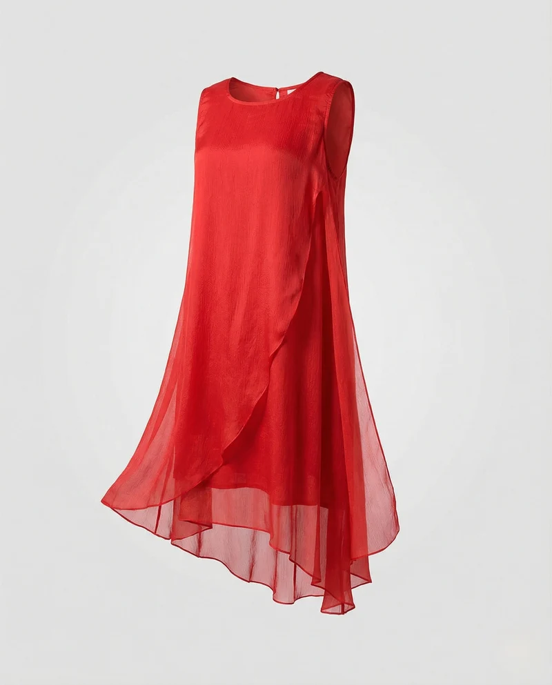 Damen Ärmelloses Seiden Lagenkleid Asymmetrisch