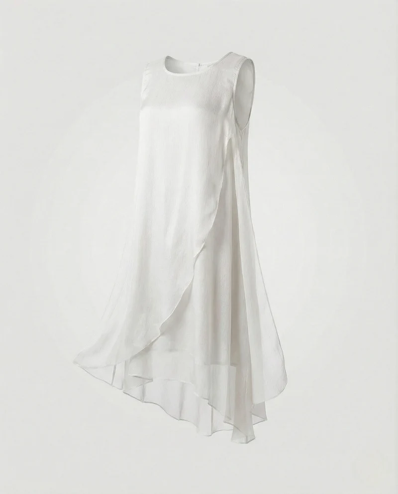 Damen Ärmelloses Seiden Lagenkleid Asymmetrisch