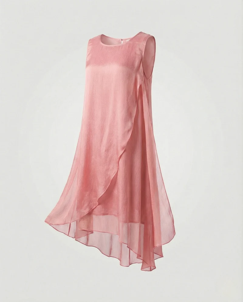 Damen Ärmelloses Seiden Lagenkleid Asymmetrisch