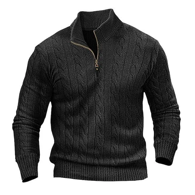 Herren Zopfmuster-Halbzipp-Pullover mit Mockneck und schmaler Silhouette Nord Taschen