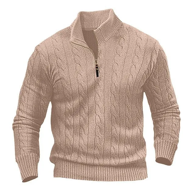 Herren Zopfmuster-Halbzipp-Pullover mit Mockneck und schmaler Silhouette Nord Taschen