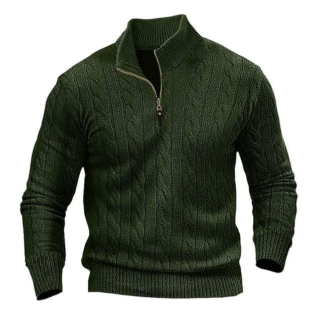 Herren Zopfmuster-Halbzipp-Pullover mit Mockneck und schmaler Silhouette Nord Taschen