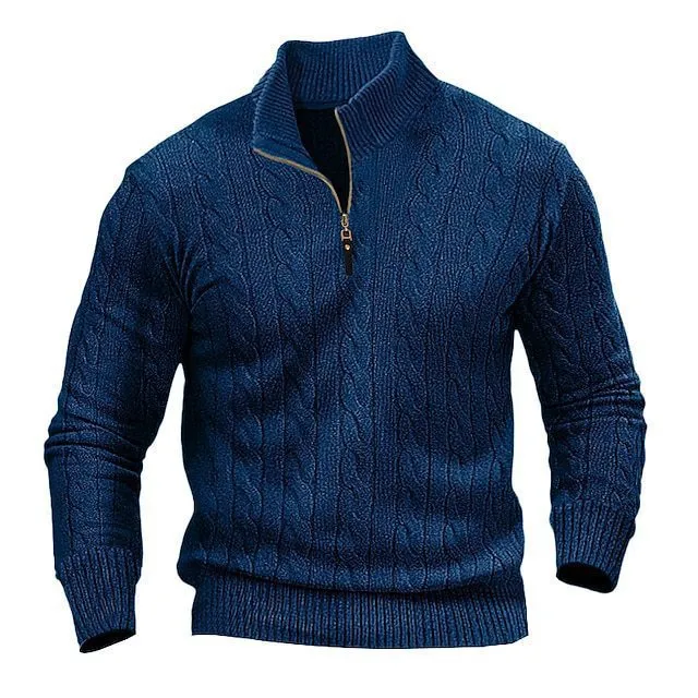 Herren Zopfmuster-Halbzipp-Pullover mit Mockneck und schmaler Silhouette Nord Taschen