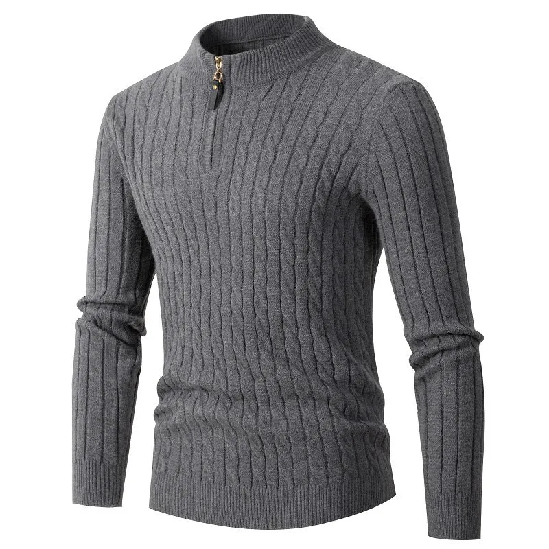 Herren Zopfmuster-Halbzipp-Pullover mit Mockneck und schmaler Silhouette Nord Taschen