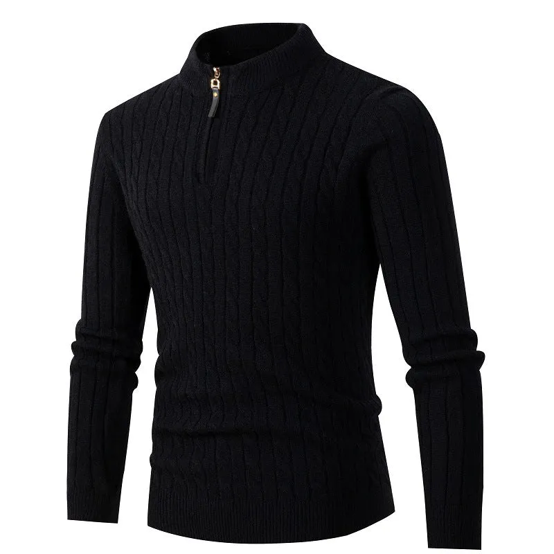 Herren Zopfmuster-Halbzipp-Pullover mit Mockneck und schmaler Silhouette Nord Taschen