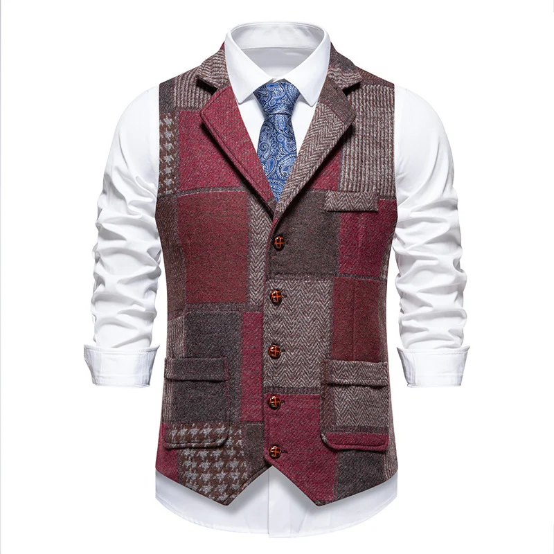Herren Weste im Patchwork‑Tweed mit Revers und aufgesetzten Taschen Nord Taschen