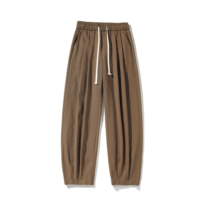 Herren Weitgeschnittene Palazzo-Loungehose mit Tunnelzug, hoher Taille und fließender Baumwollmischung Nord Taschen