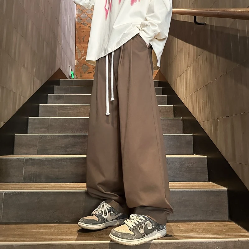 Herren Weitgeschnittene Palazzo-Loungehose mit Tunnelzug, hoher Taille und fließender Baumwollmischung Nord Taschen