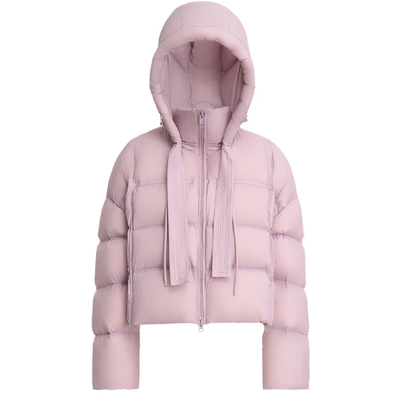 Damen Kurz geschnittene Boxy-Steppjacke mit voluminöser Kapuze und Kordelzug Nord Taschen